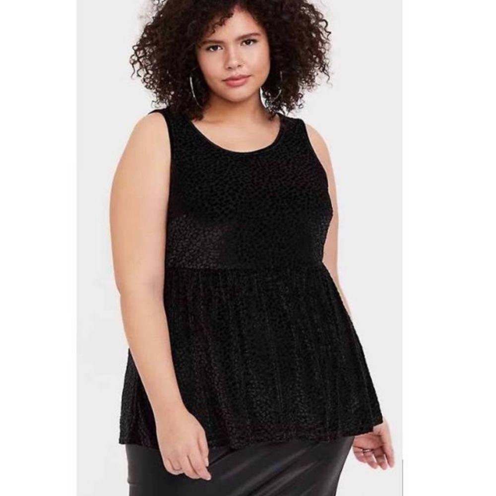 Torrid-Black Leopard/Burnout Velvet Peplum Top